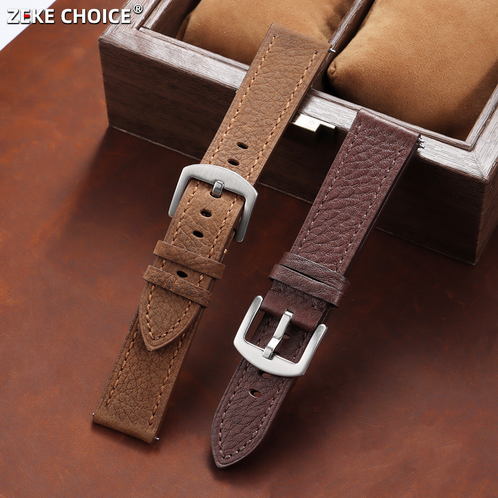 Smartwatch Vintage Watches For Men - 20mm 22mm Vintage Lychee Grain Genuine
