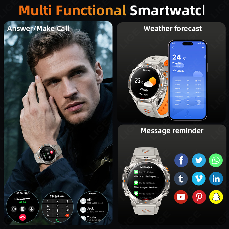 LIGE Rugged GPS Track Smart Wa - Smartwatch Sports Watches For Men 评论和价格